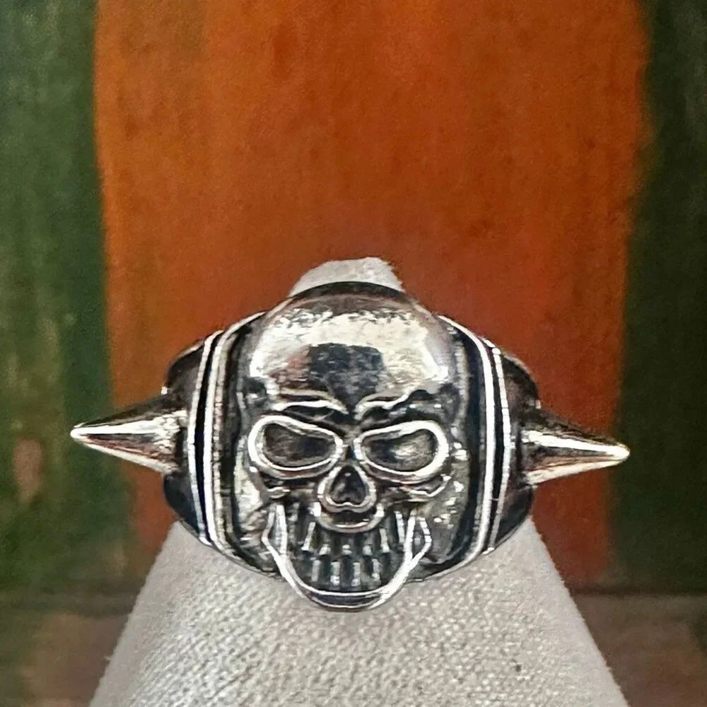 Punk Skull Spike Ring, Silver-Tone Goth Biker Statement